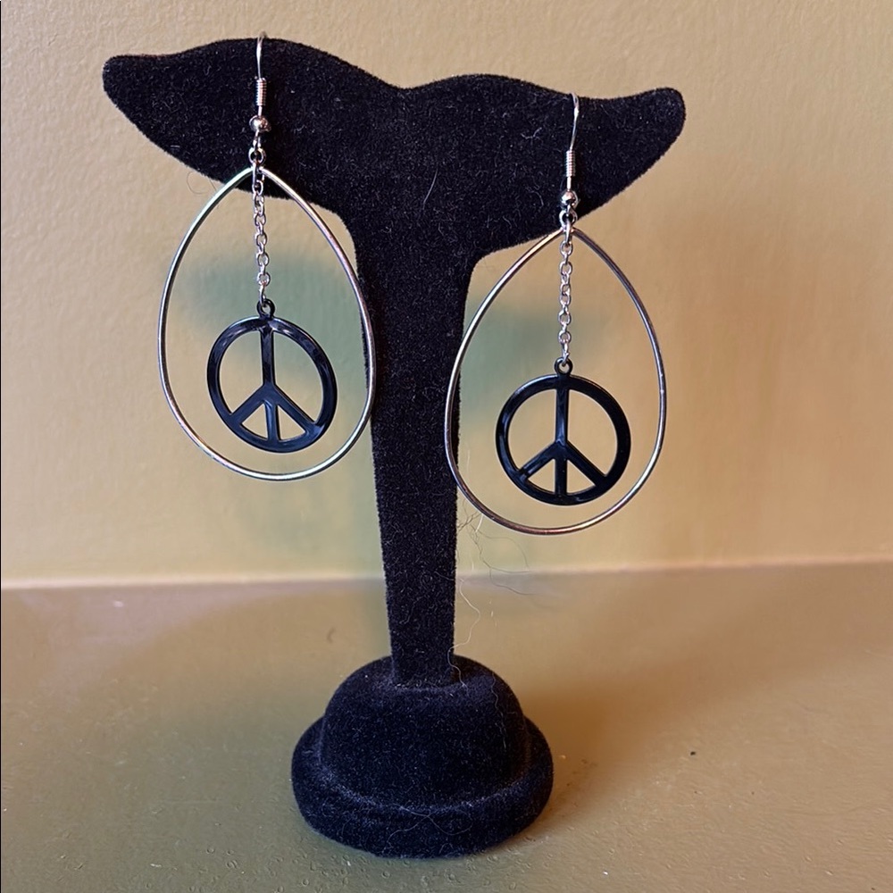 Peace Symbol Black Earrings